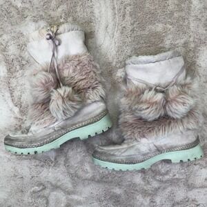 Cozy faux-fur winter snow boots with dreamy pastel vibes